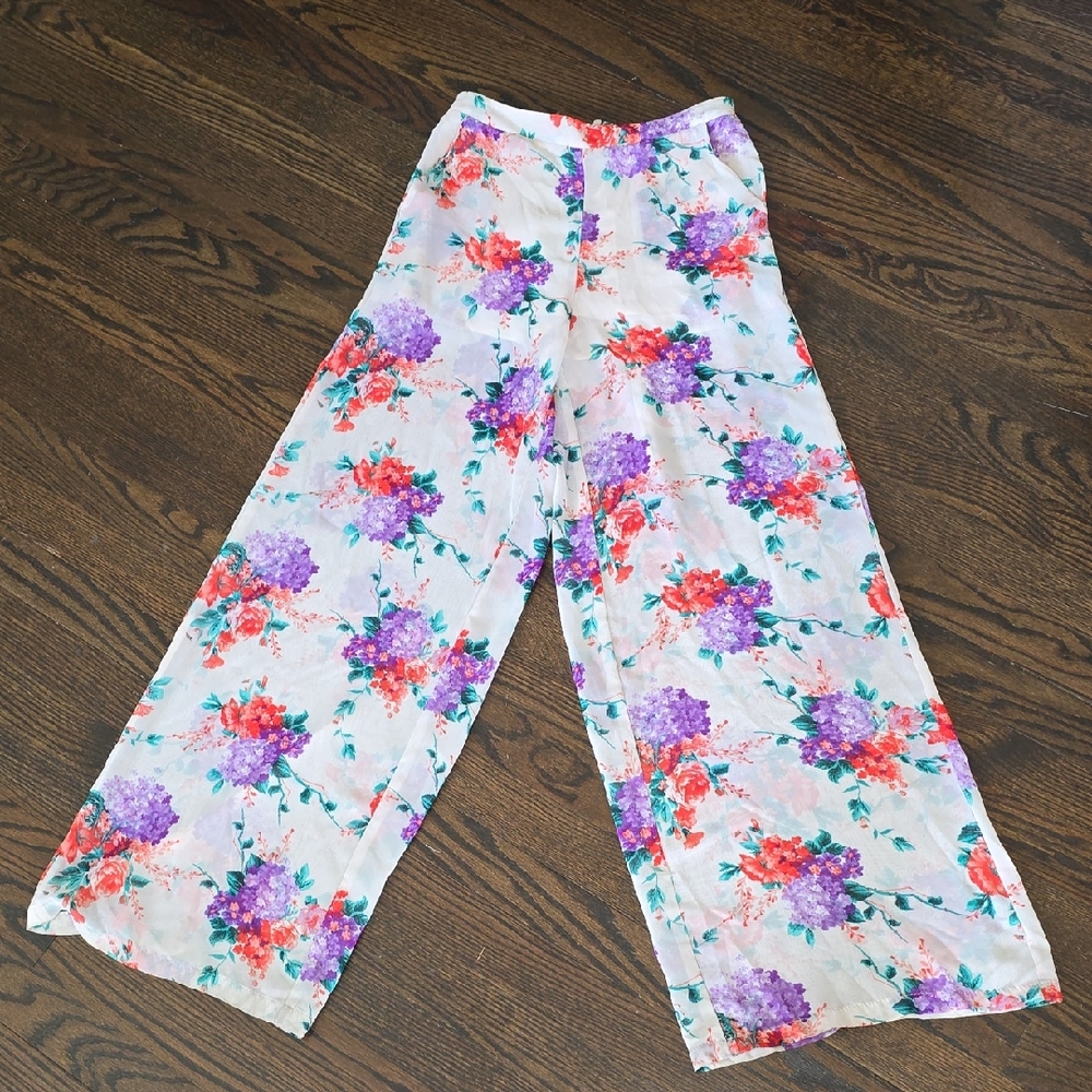 Forever 21 Floral Print Pants with Red and Purple Accents